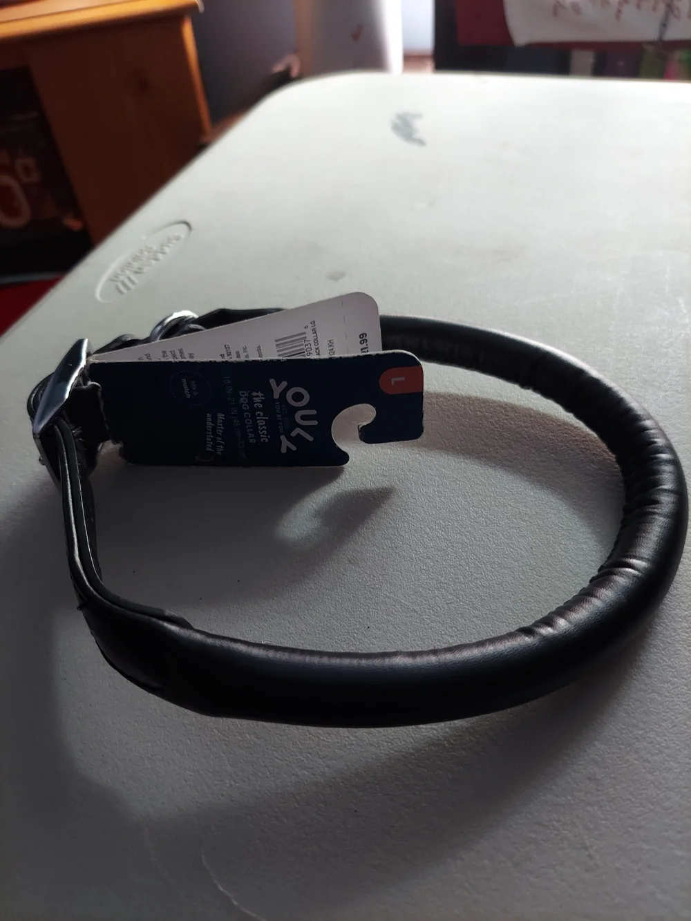 Classic Black Padded Dog Collar with Silver Hardware. Size Large.